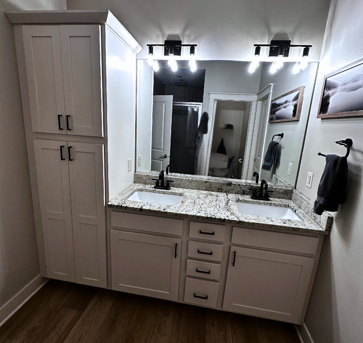 Kyle K. in Polk City's bathroom vanity before cabinet refacing.